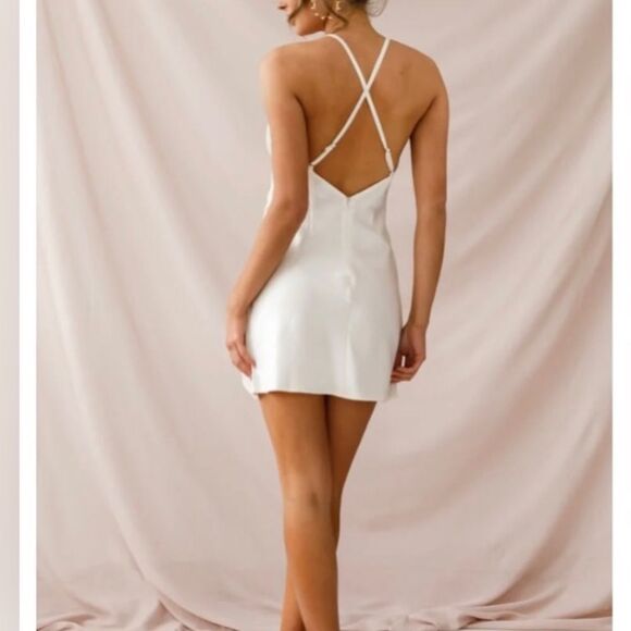 SELFIE LESLIE Dress Hey Girl NEW Satin Cowl Neck Mini White Size XS - Picture 2 of 11